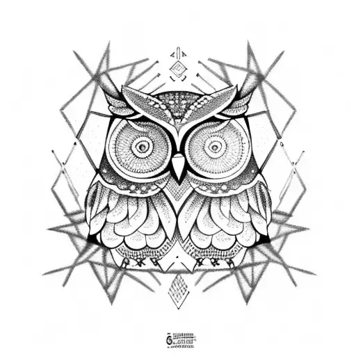 owl with geometric patterns tattoo design idea