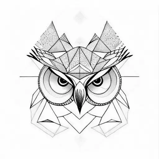 owl with geometric patterns tattoo design idea