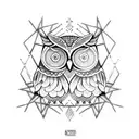 owl with geometric patterns tattoo design idea