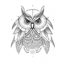 owl with geometric patterns tattoo design idea