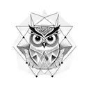owl with geometric patterns tattoo design idea