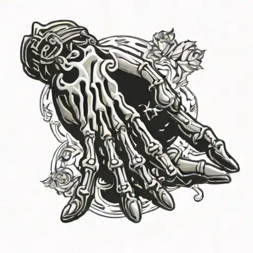 Redesign Davinci's Creation of Adam with one hand as a skeleton and the other as a tactical glove tattoo design idea