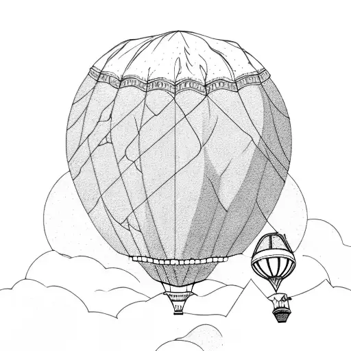 hot air balloon whose ballon is designed with mountains and topo map and a cairn tattoo design idea