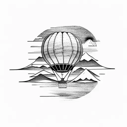 hot air balloon with mountains and topo map tattoo design idea
