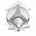 hot air balloon whose ballon is designed with mountains and topo map and a cairn tattoo design idea