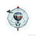 hot air balloon whose ballon is designed with mountains and topo map and a hint of New Zealand  tattoo design idea