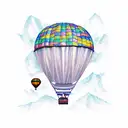 hot air balloon whose ballon is designed with mountains and topo map and a hint of New Zealand  tattoo design idea