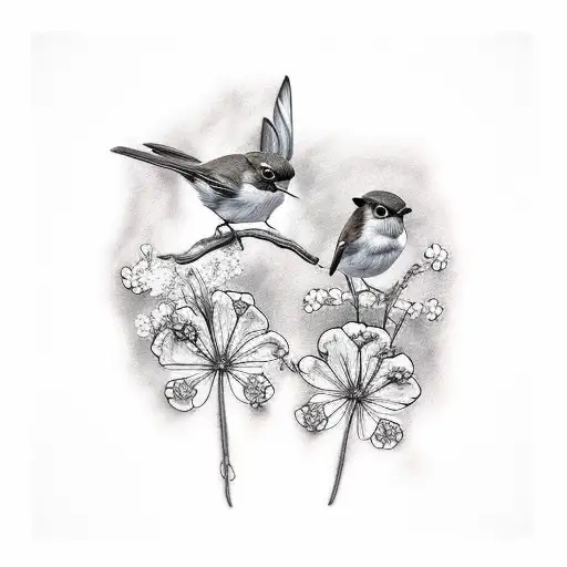 geranium and robin tattoo design idea