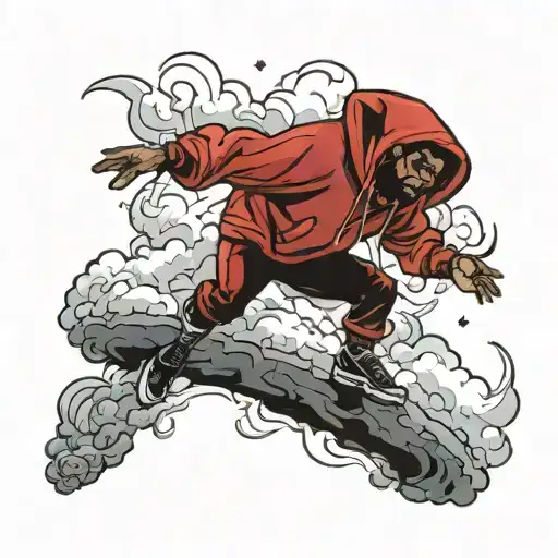 black man in red hoodie ascending into heaven tattoo design idea