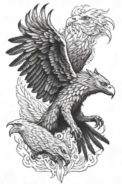 wolf, panter, eagle, phoenix rising from the ashes tattoo design idea