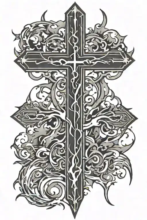 cross with lightning  tattoo design idea
