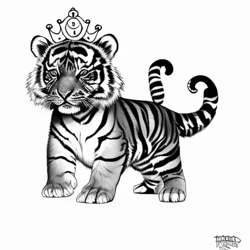 baby tiger with a crown tattoo design idea
