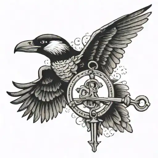 St Peter's keys with a loon and hawk flying tattoo design idea