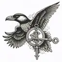 St Peter's keys with a loon and hawk flying tattoo design idea