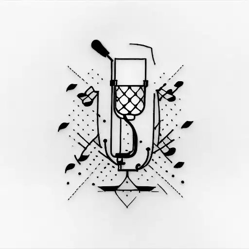 A minimalist tattoo of a paintbrush and a microphone crossed together to represent your passion for painting and singing. tattoo design idea