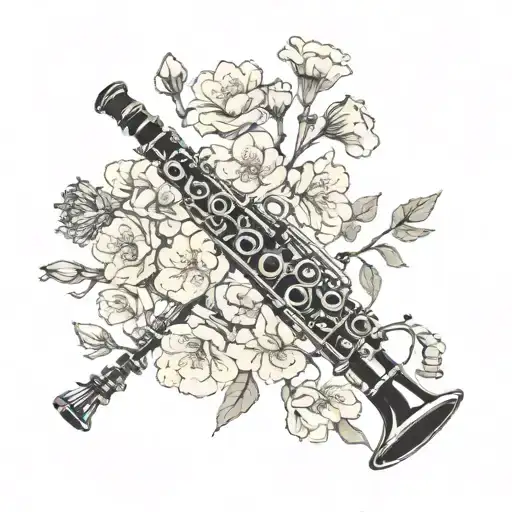 clarinet and flowers  tattoo design idea