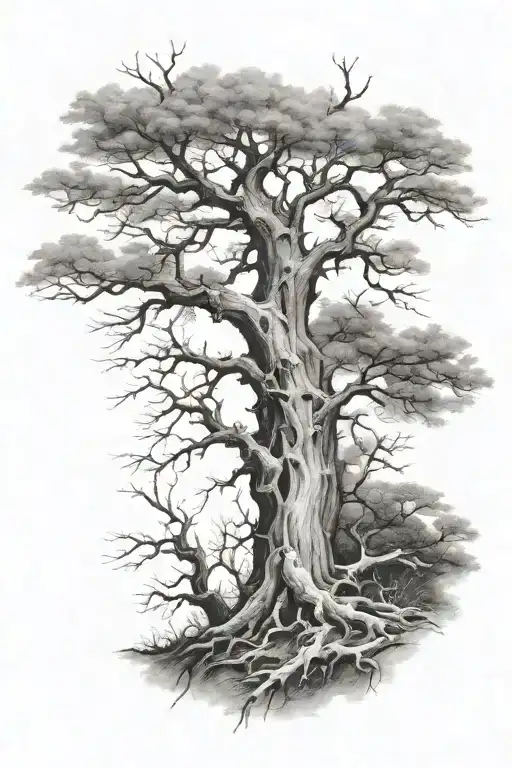 large dead tree with slight curve by  Stephen Gammell tattoo design idea