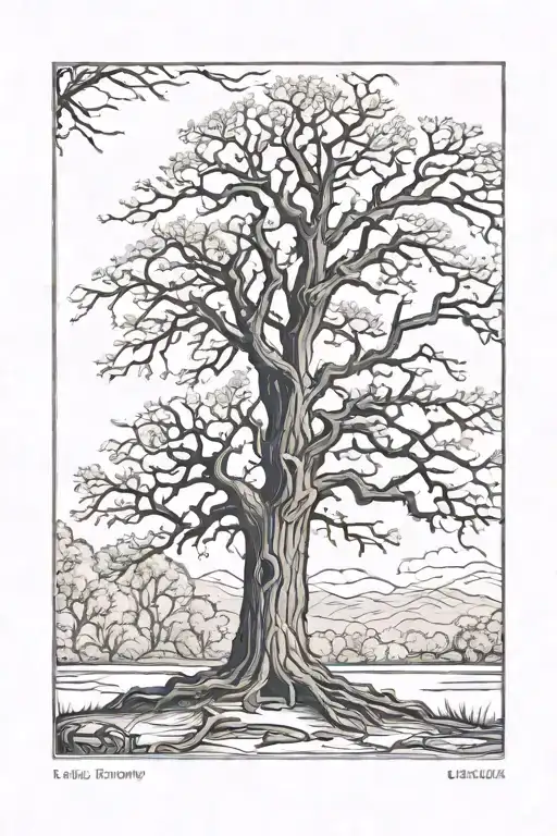 large dead tree with slight curve tattoo design idea
