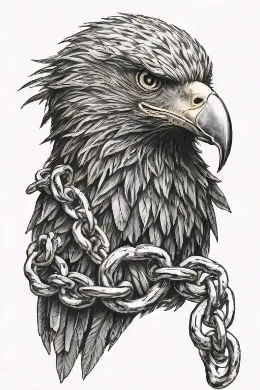 eagle biting through a chain links tattoo design idea