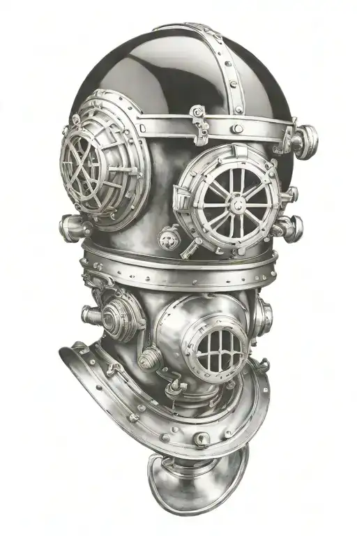 antique diving helmet with skull inside tattoo design idea