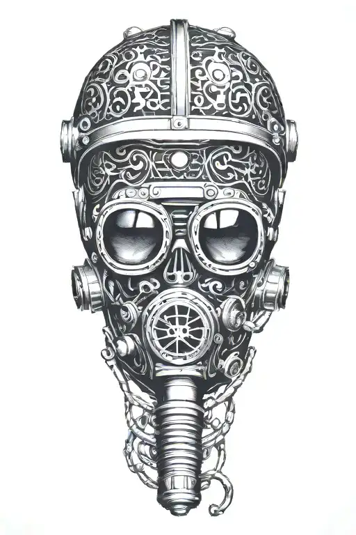 antique deep sea scuba mask with skull inside helmet  tattoo design idea