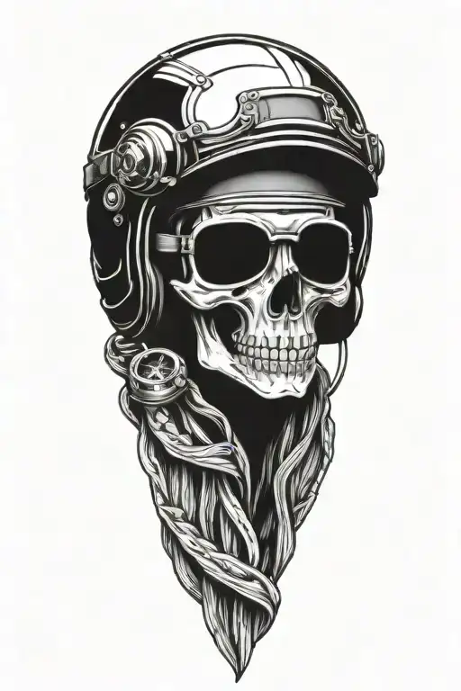 skull wearing aviator helmet tattoo design idea