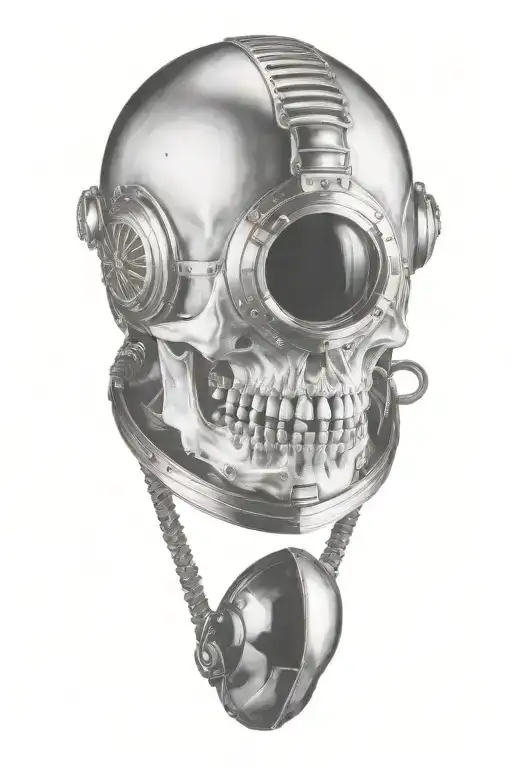 human skull inside helmet tattoo design idea