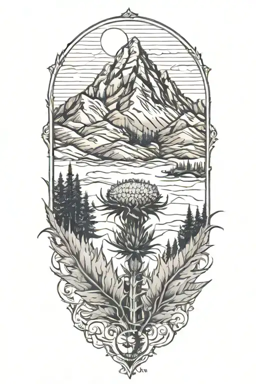 san bernardino, california mountain with one thistle tattoo design idea