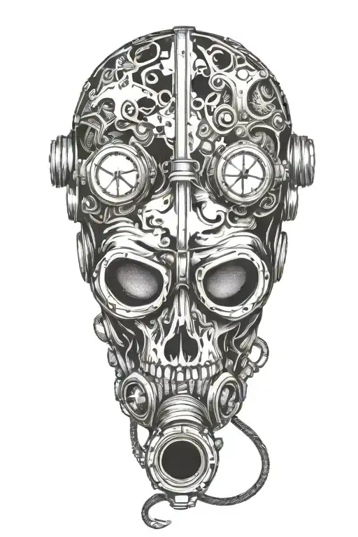 skull in metal scuba diving mask tattoo design idea