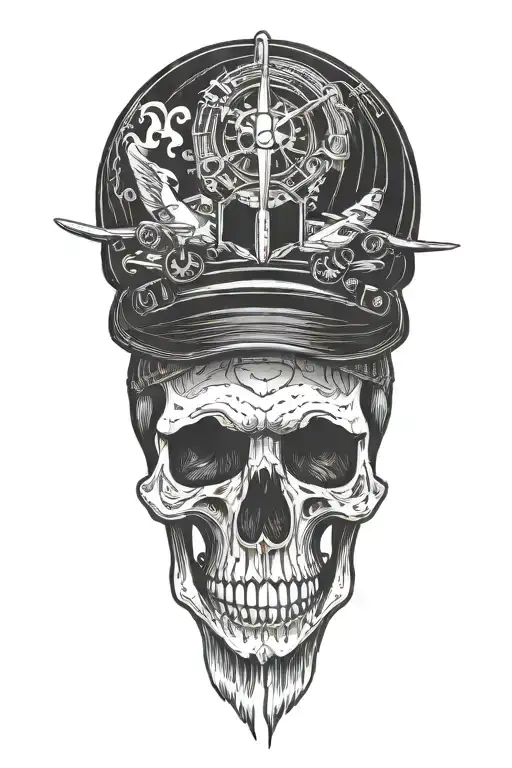skull wearing airplane hat  tattoo design idea