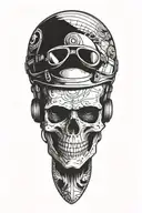 skull wearing airplane pilot helmet tattoo design idea