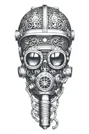 antique deep sea scuba mask with skull inside helmet  tattoo design idea
