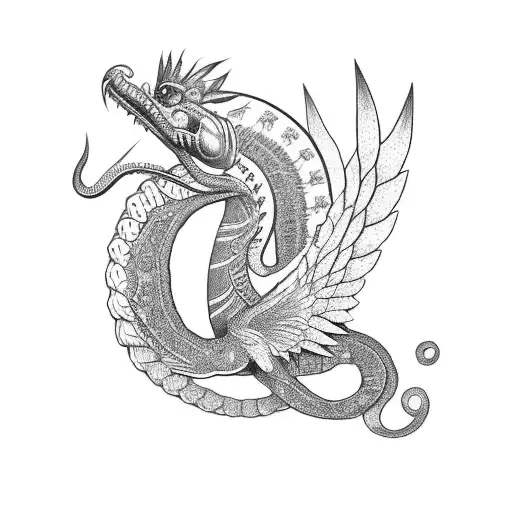 Quetzalcoatl riding the Virgin of Guadalupe tattoo design idea