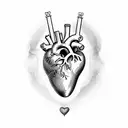 An anatomical heart with bar graphs and stock market charts tattoo design idea