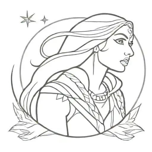Disney's Pocahontas and the sky illuminated by lightning tattoo design idea