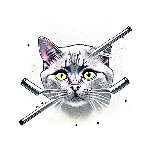 Cat with guns  tattoo design idea