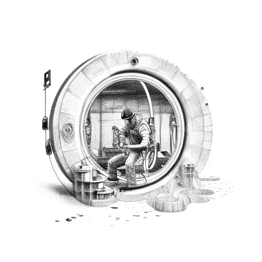 A car mechanic wrenching open a portal to a fantasy world tattoo design idea