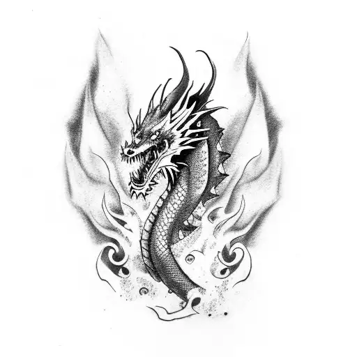 angry dragon with flames half sleeve tattoo design idea