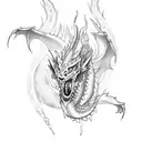 angry dragon with flames half sleeve tattoo design idea