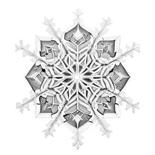 A snowflake mandala design incorporating elements of streaming technology tattoo design idea