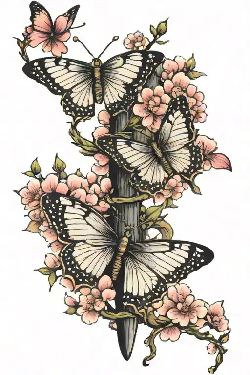 cherry blossom and butterflies with Bible scripture  tattoo design idea