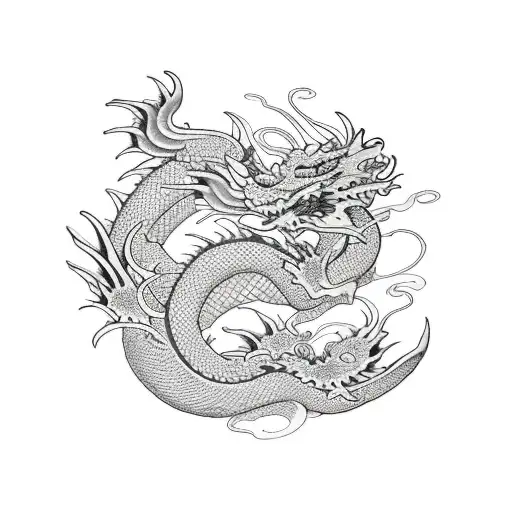dragon with flowers and a wave filler tattoo design idea