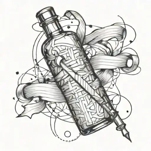 message in a bottle with a ribbon wrapped around the neck. tattoo design idea
