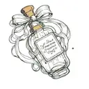 message in a bottle with a ribbon wrapped around the neck. the ribbon ties into the shape of a heart tattoo design idea