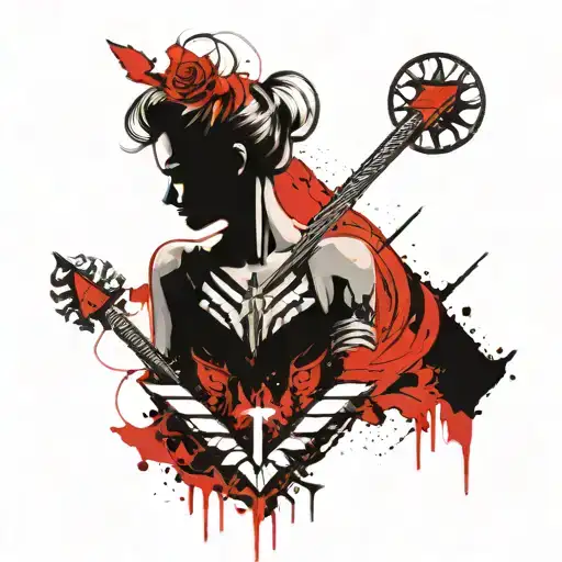 Create a sketch of a tattoo that will feature Themis with scales and a sword and the chevron of justice of the Ministry of Internal Affairs tattoo design idea