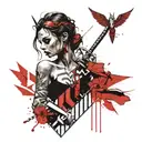 Create a sketch of a tattoo that will feature Themis with scales and a sword and the chevron of justice of the Ministry of Internal Affairs tattoo design idea