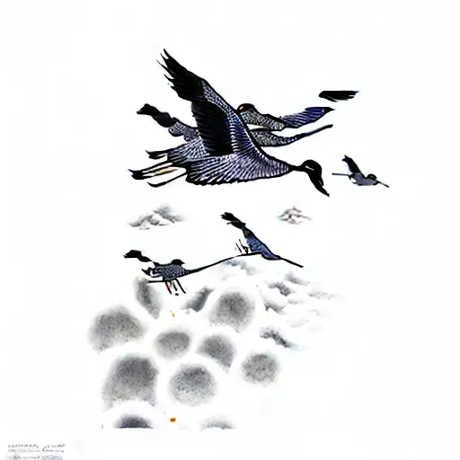 two Cranes flying in the sky tattoo design idea