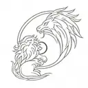 A minimalist tattoo of a lion and a phoenix in a yin yang symbol, symbolizing strength and rebirth in the client's favorite animals tattoo design idea