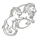 A minimalist tattoo of a lion and a phoenix in a yin yang symbol, symbolizing strength and rebirth in the client's favorite animals tattoo design idea