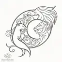 A minimalist tattoo of a lion and a phoenix in a yin yang symbol, symbolizing strength and rebirth in the client's favorite animals tattoo design idea